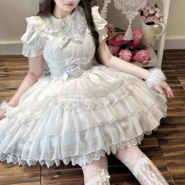 YUMEKAWA ♡ ( 2 colors ) suspender ruffle dress #wanpi78