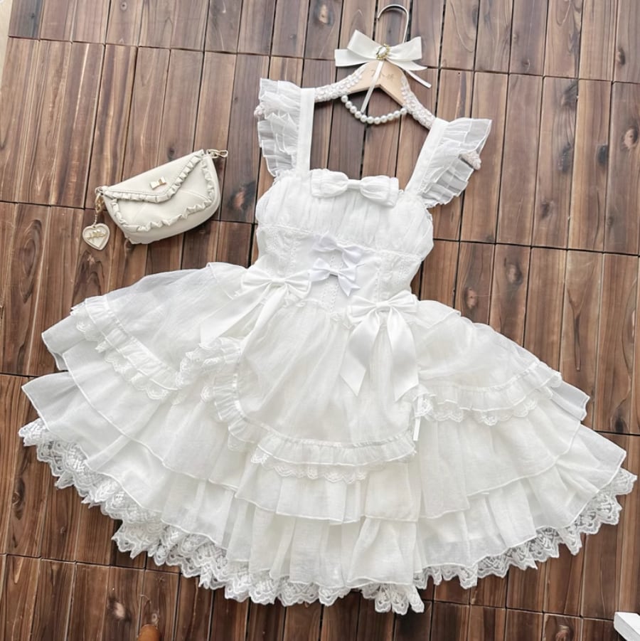 YUMEKAWA ♡ ( 2 colors ) suspender ruffle dress #wanpi78