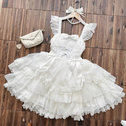 YUMEKAWA ♡ ( 2 colors ) suspender ruffle dress #wanpi78