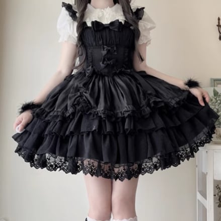 YUMEKAWA ♡ ( 2 colors ) suspender ruffle dress #wanpi78