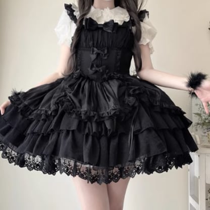 YUMEKAWA ♡ ( 2 colors ) suspender ruffle dress #wanpi78