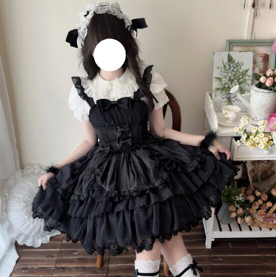 YUMEKAWA ♡ ( 2 colors ) suspender ruffle dress #wanpi78