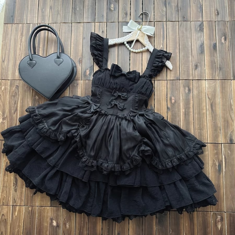 YUMEKAWA ♡ ( 2 colors ) suspender ruffle dress #wanpi78