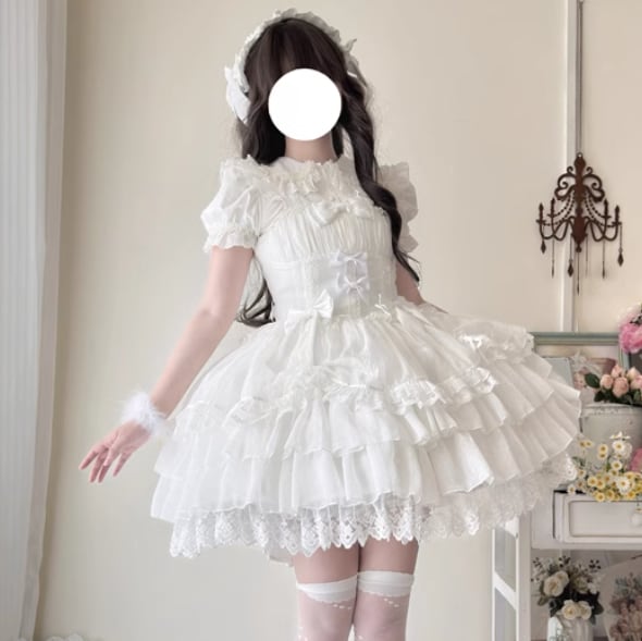 YUMEKAWA ♡ ( 2 colors ) suspender ruffle dress #wanpi78