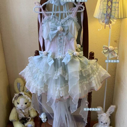 YUMEKAWA ♡ ( 2 colors )  cross neck dress with fake sleeves  #wanpi91
