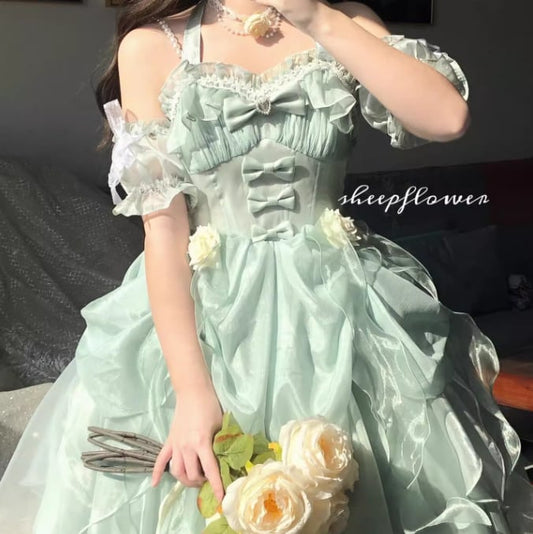 YUMEKAWA ♡  mint green ruffle dress with fake sleeves  #wanpi93