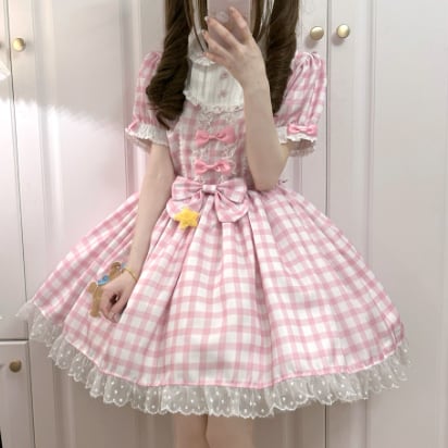 YUMEKAWA ♡ Gingham Check Lolita Dress #wanpi97
